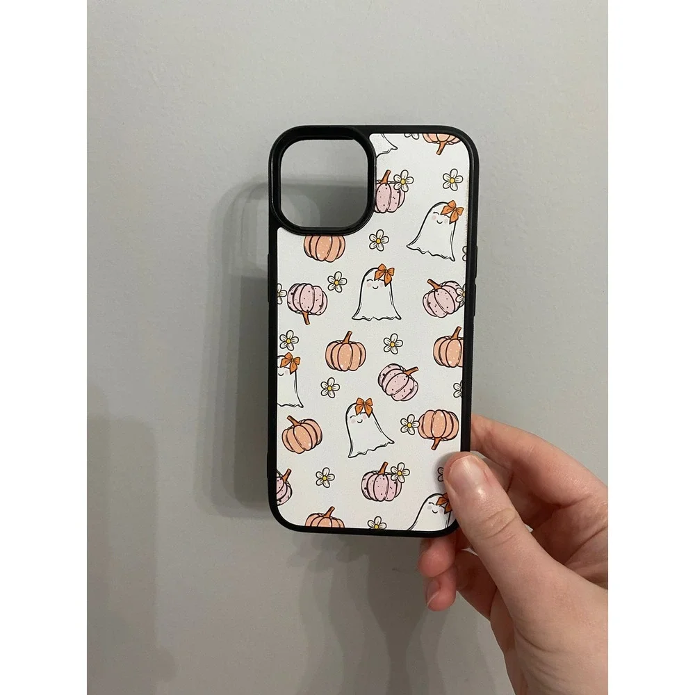 iPhone 14 Case Unisex White Halloween Ghost Pumpkin Daisy Graphic Protective